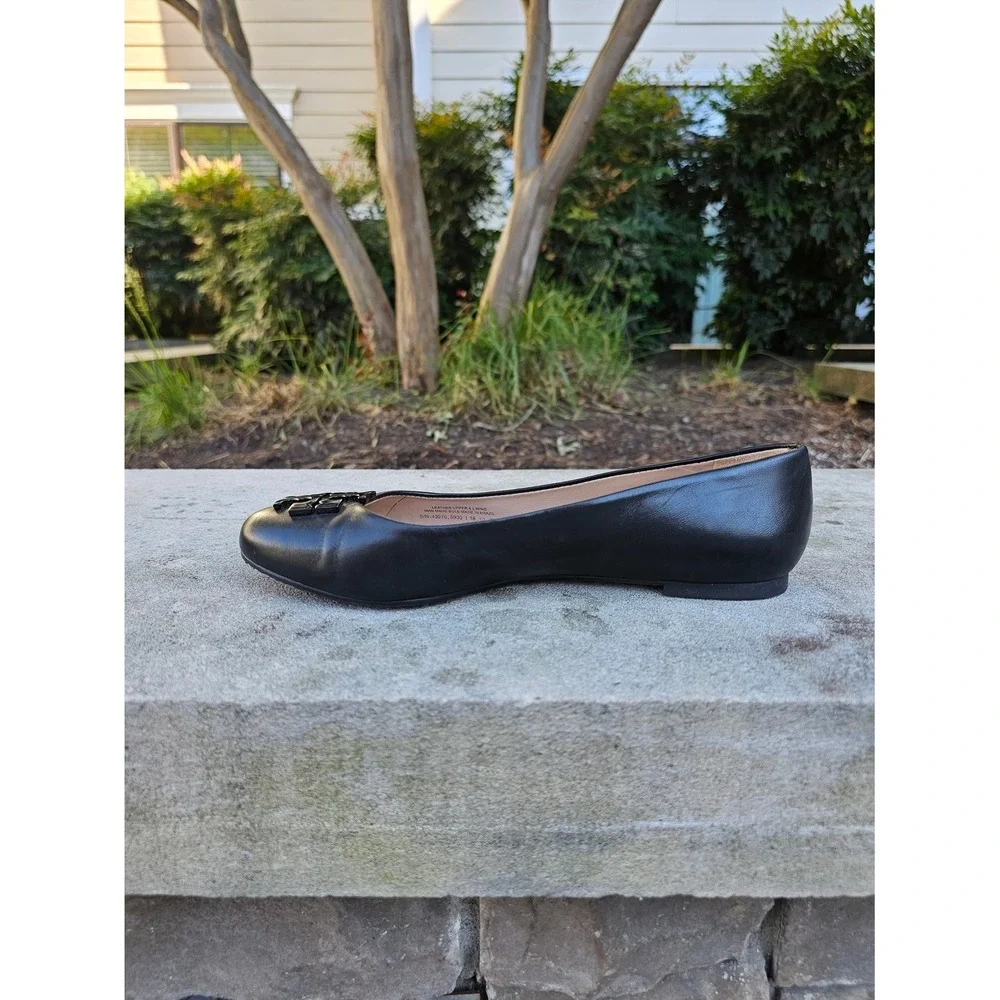 Tory Burch Lowell‎ II Ballet Flat 7M Black Leather Logo Classic Chic Capsule ~